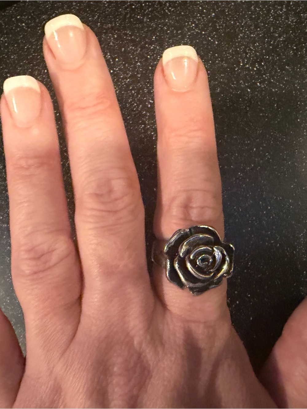 Silver Rose Statement Ring - Elegant Floral Band SZ 9.5-10